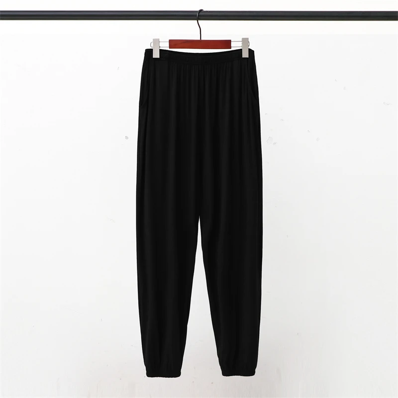 Men's Casual High Waist Thin Summer Sport Home Long Pants Pure Color Elastic Waist Sleepwear That Can Be Worn outside