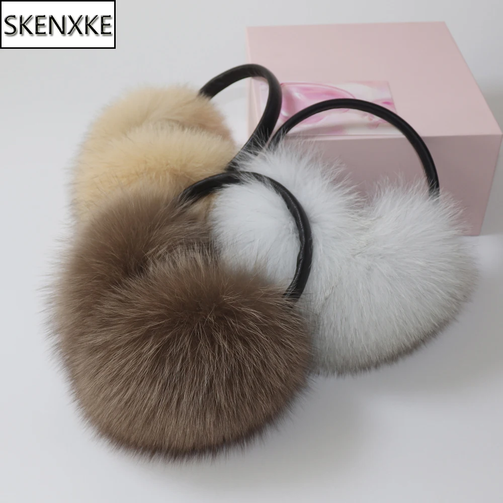 2025 New Winter Women Luxury Real Fox Fur Earmuffs Natural Warm Fox Fur Earmuff Cute Oversized Fluffy Genuine Fox Fur Earmuffs