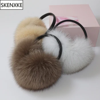 2025ผู้หญิงฤดูหนาวใหม่หรูหราขนสุนัขจิ้งจอกจริงEarmuffsธรรมชาติWarm Fox Fur Earmuffน่ารักขนาดใหญ่Fluffyของแท้Fox Fur Earmuffs