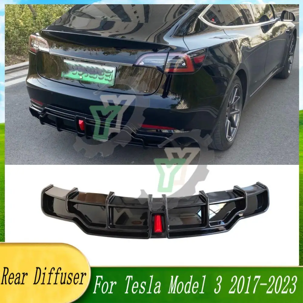 

Car Accessories Rear Bumper Diffuser Spoiler with Indicator Light Posterior Lip Body Kit For Tesla Model 3 2017 2018 2019-2023