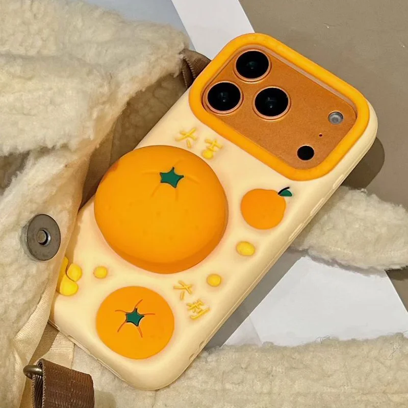 

Новый чехол для iPhone 17 16 15 14 13 Pro Max в китайском стиле INS с мультяшными 3D-рисунками и надписями, оранжевый, силиконовый, мягкий, защитный
