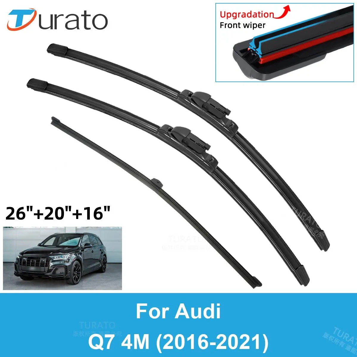 

3PCS Car Wiper Blades for 2016-2021 Audi Q7 4M Rear Windshield Wipers Double Rubber Car Accessories 2017 2018 2019 2020 2021