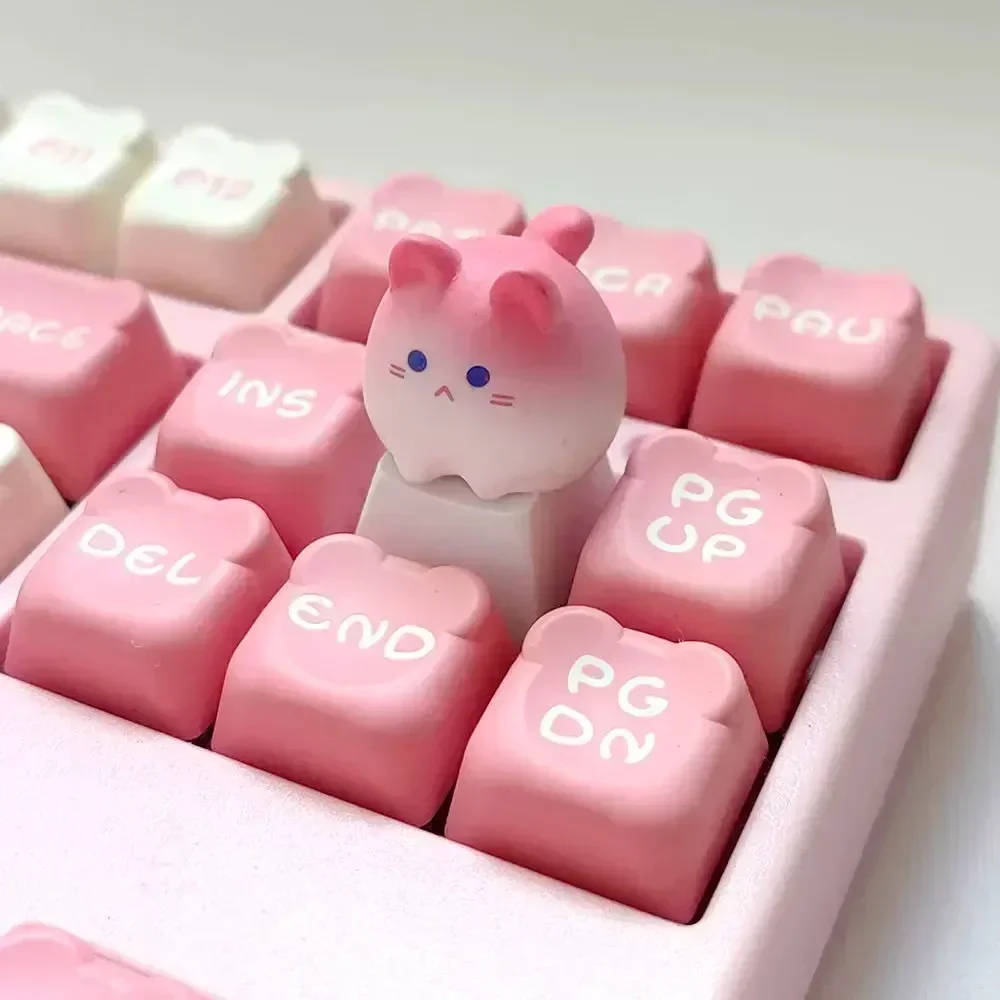 Cute Cat Keycaps Custom Pink Kawaii Keyboard Keycaps Anime Cartoon Cat Artisan Key Caps for Mechanical Keyboard Game Accessories