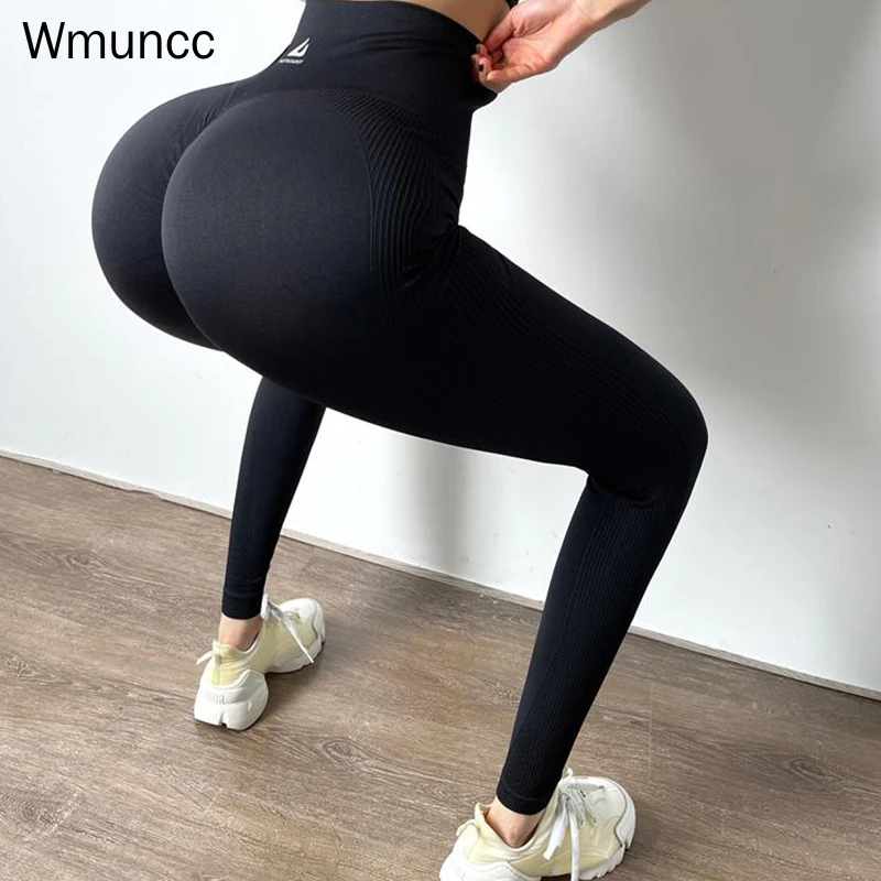 Wmuncc-mallas de cintura alta sin costuras para mujer, pantalones de nailon y LICRA para gimnasio, realce de cadera y glúteos, Sexy