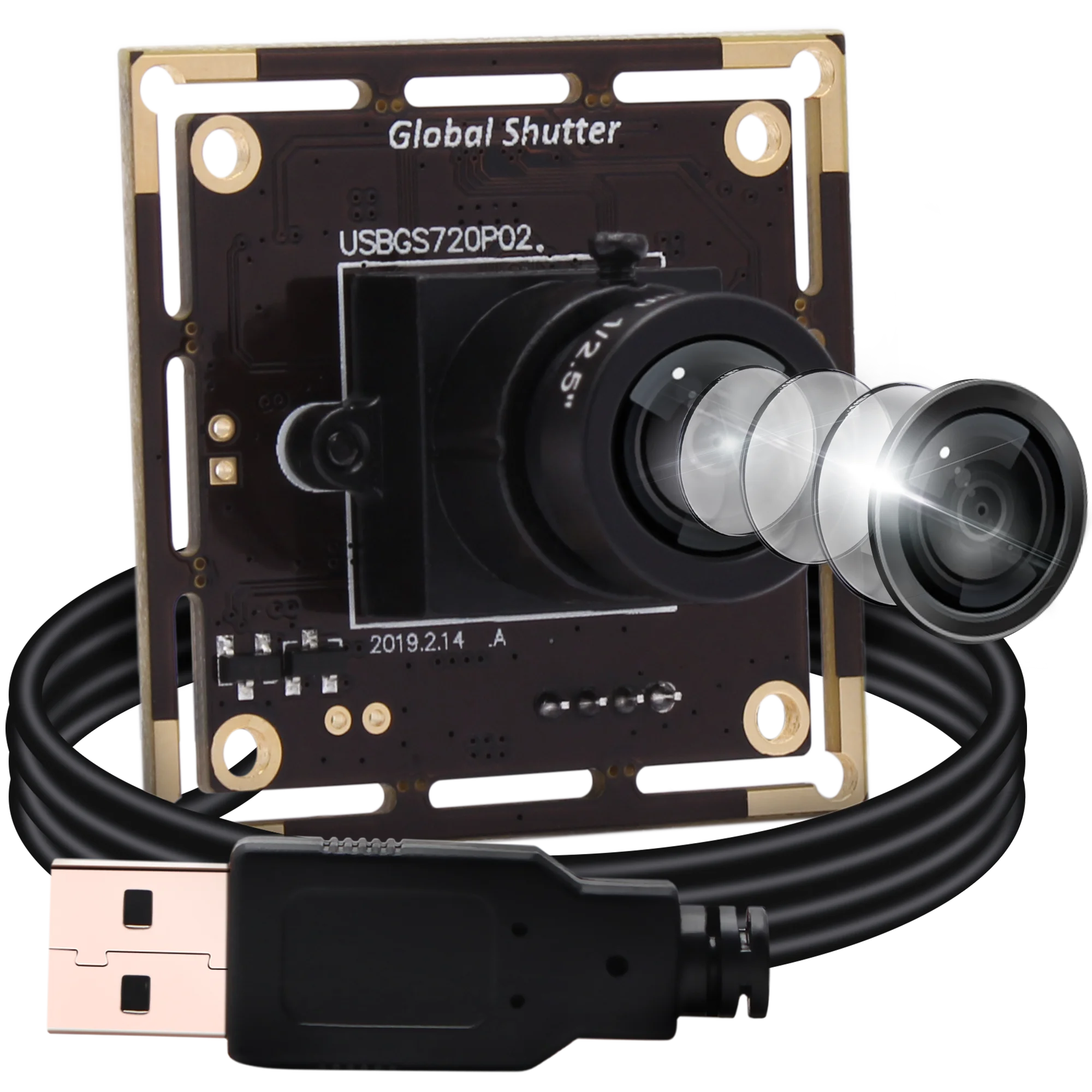 

ELP 60fps 1280*720 Monochrome USB Camera Module Global Shutter AR0144 Plug Play Driverless Mini USB2.0 Webcam with 2.1mm Lens