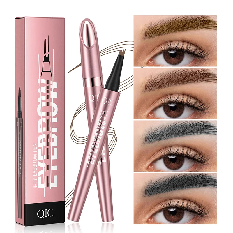 QIC Waterproof Microblading Eyebrow Pen - 4 Split Head, Natural Look Brow Makeup in 6 Colors for All Skin Types