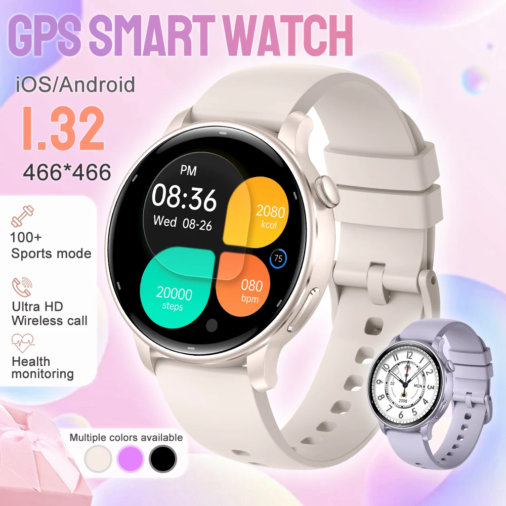 

2025 Новые женские модные умные часы для женщин 1,32 дюйма AMOLED-экран GPS спортивный режим сердечного ритма Bluetooth вызов 3ATM водонепроницаемые умные часы