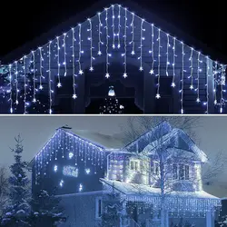 Girlanda gwiazd Lampki choinkowe Outdoor 2025 Led Icicle Curtain Girlandy 20m 864 LED Wtyczka EU / US Wodoodporna IP44 Sylwester 2025 na Boże Narodzenie / Walentynki / Wesele / Party / Dom / Wystrój na zewnątrz
