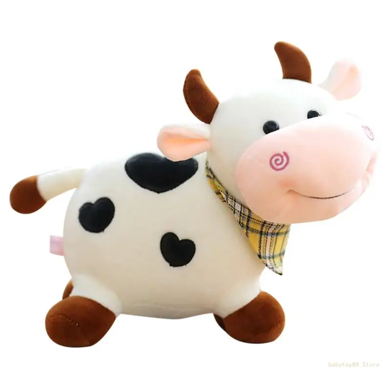 Y4UD Adorable Baby Cow Toy Sitting Posture Sofa Decorative Stuffed for Doll Mood Appease Children’s Day Gift Boy Girl To