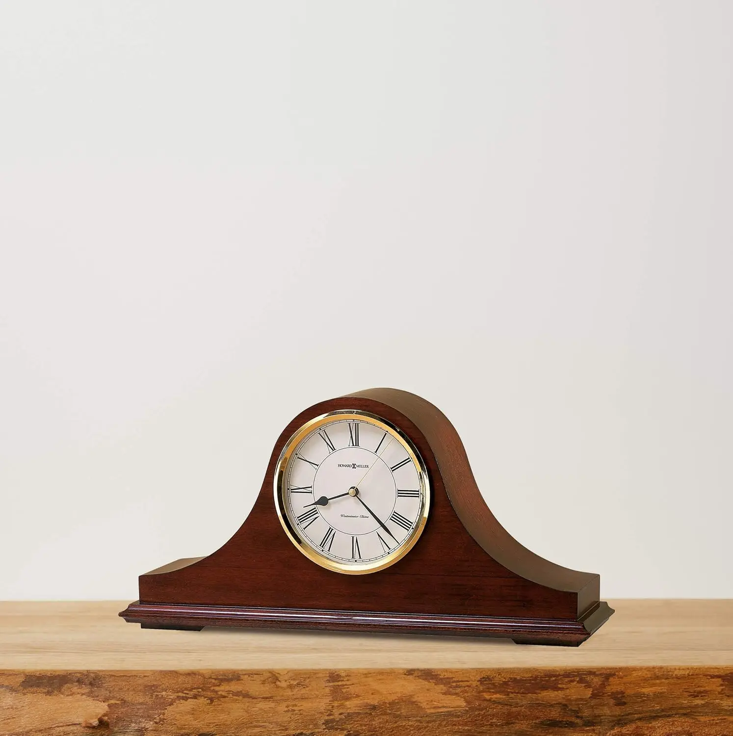 Howard Miller Christopher Mantel Clock – Hardwood Table Clock, Quartz Movement, Westminster Chime, Brass Bezel, Roman Numerals,