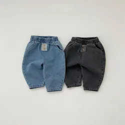 2024 New Baby Casual Denim Trousers Fashion Boys Jean Solid Toddler Loose Pants Baby Girls Harem Pants Infant Denim Clothes