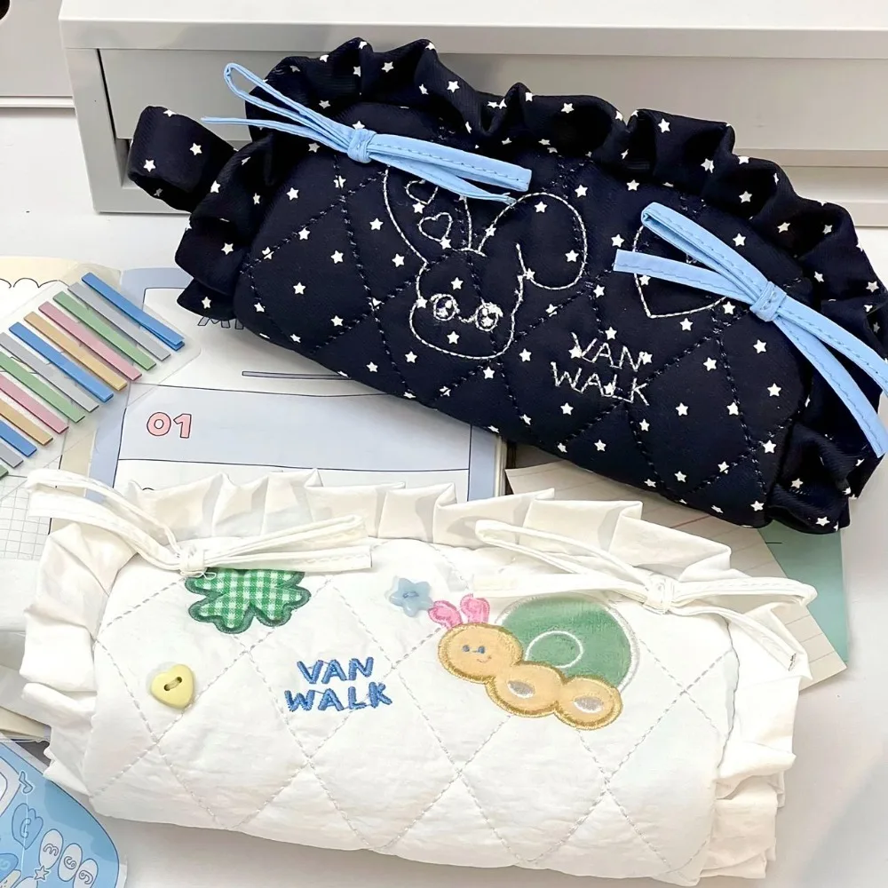 

Fashion Sweet Bow Pen Bag Large Capacity Ruffle Makeup Storage Bag Dog Rabbit Organize Pencil Pouch Case School Supplies