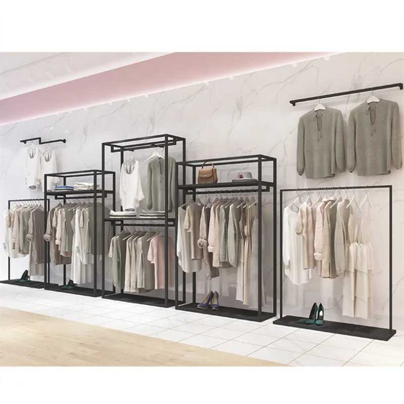 (customized)Metal Clothing Shop Furniture Boutique Garment Shop Fixture Retail Cheap Clothes Rack Shelving
