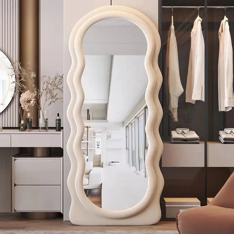 influencer style INS style mirror, wave-shaped full-length mirror, INS bedroom home floor-standing