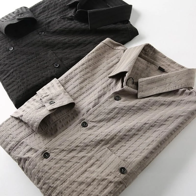 

Весна 2025: Новая японская рубашка из чистого хлопка с вышивкой и текстурным узором, повседневная, с воротником, длинным рукавом, в стиле рабочей одежды