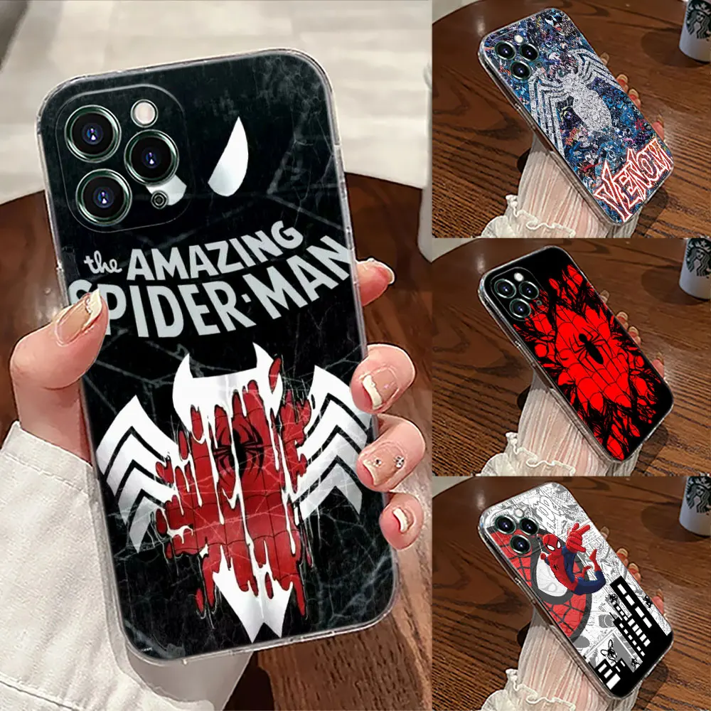 Marvel Spiderman Venom Transparent Phone Case For iPhone 17 Pro Max 17E 11 12 13 14 15 16 Pro Max Plus 17 Air 16E 7 X Soft Cover