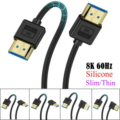 Silicone 8K@60Hz HDMI to HDMI-Compatible 2.1V Cable Ultra High Speed HDMI Cord 48Gbps Support 4K@120Hz eARC HDR10 HDCP 2.2&2.3