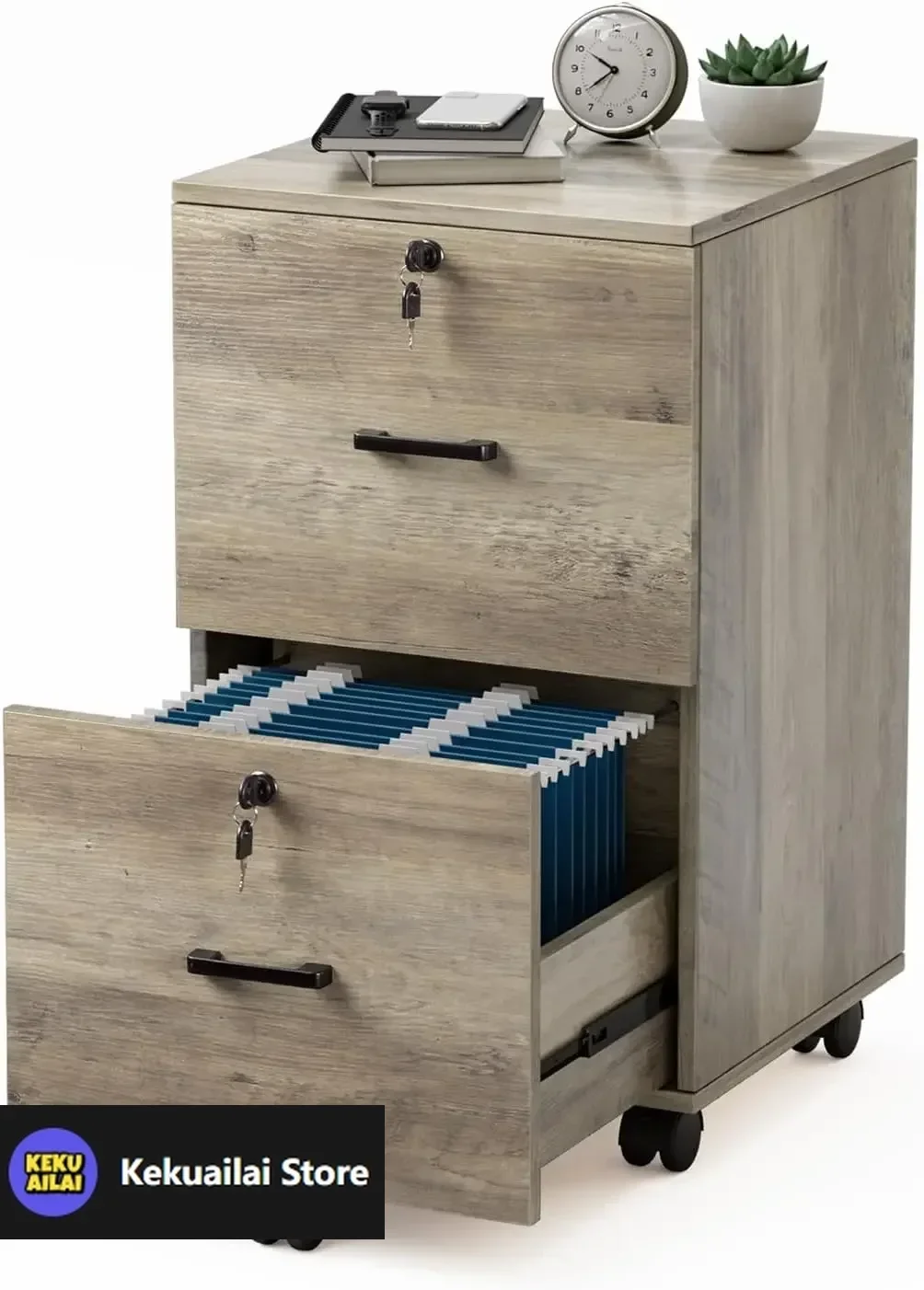 

2 Drawer File Cabinet with Lock, Wood Rustic Gray File Cabinet for Letter Size File Folders with Tabs