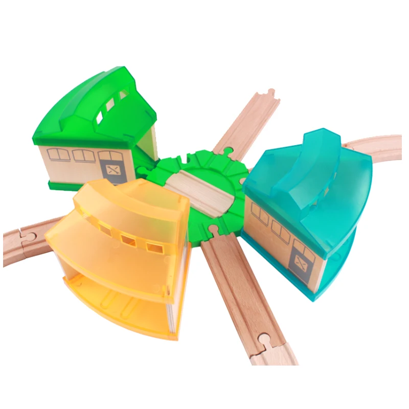 Plastic Transparent Parking Garage Compatible With Wooden Train Track Accessorie Children's Train Assembled Educational Toys S11