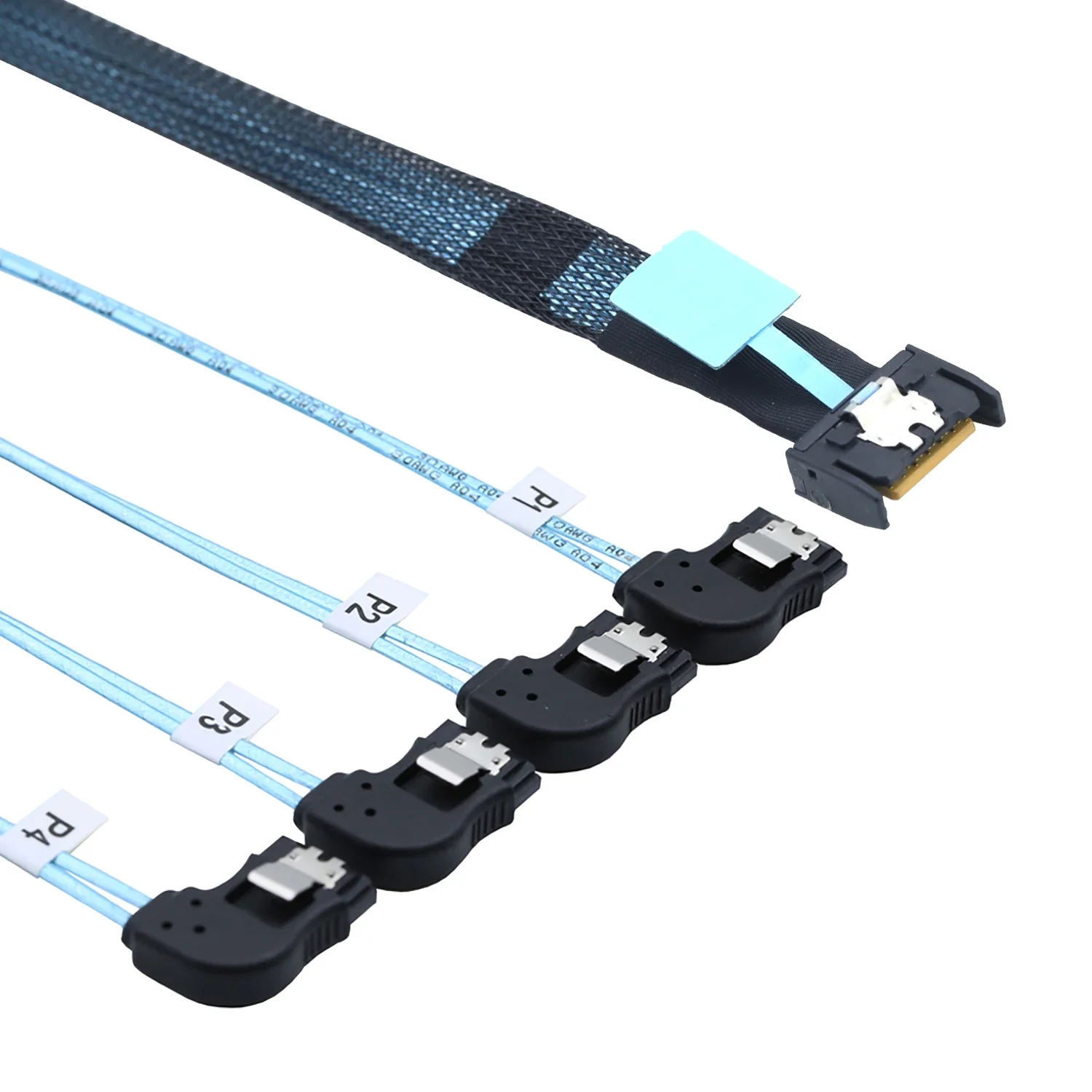 Internal PCIE Slimline Mini SAS MCIO SFF-8654 4I 38P to 4X SATA left angle Hard Drive Cable