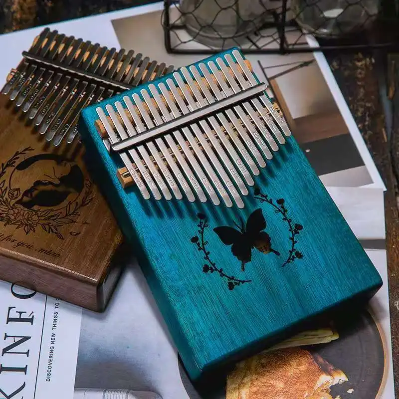 Electric Kalimba Thumb Piano 17 Keys Mahogany Finger Mbira Kids Adults Instrument Bear Shaped Transparent (NATURAL)