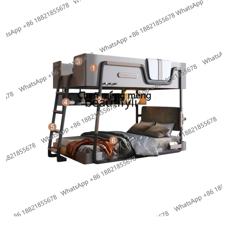 New arrive Simple Silent Style Upper and Lower Bunk Bunk Bed Small Apartment with the Same Width Solid Wood Height-Adjustable Be