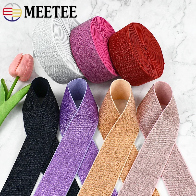 

10Meters 25-40mm Glitter Color Nylon Elastic Band Belt Sling Decor Stretch Tape Pants Waistband Rubber Bands Sewing Accessories
