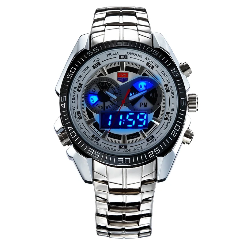 Top Men Watch TVG Dual Display analogico digitale orologio al quarzo orologio da uomo in acciaio inossidabile moda militare esercito orologi da uomo