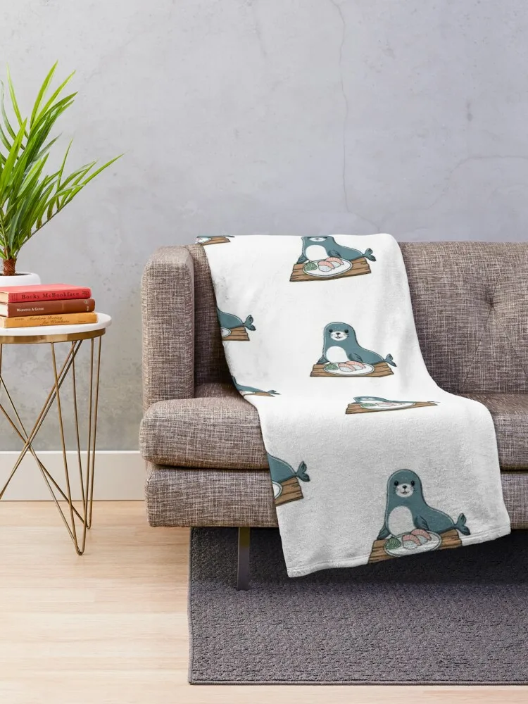 Illustration of cute seal with sushi nigiri and wasabi Throw Blanket Decorative Sofa Luxury Bed for babies Blankets