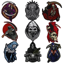 Punk Sickle Skull Patches Iron Biker Back Badge Embroidery for Clothes Jacket Jeans Decoration Applique