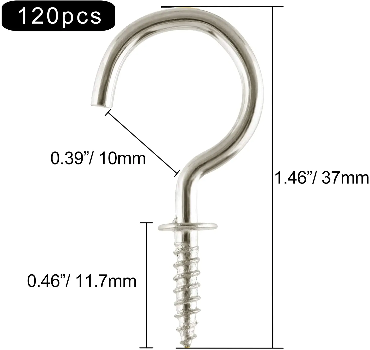120Pcs 1 Inch Screw-in Hooks for Hanging Cups and Plants,Metal Ceiling Hooks Brass Plated Hook Holder,Silver