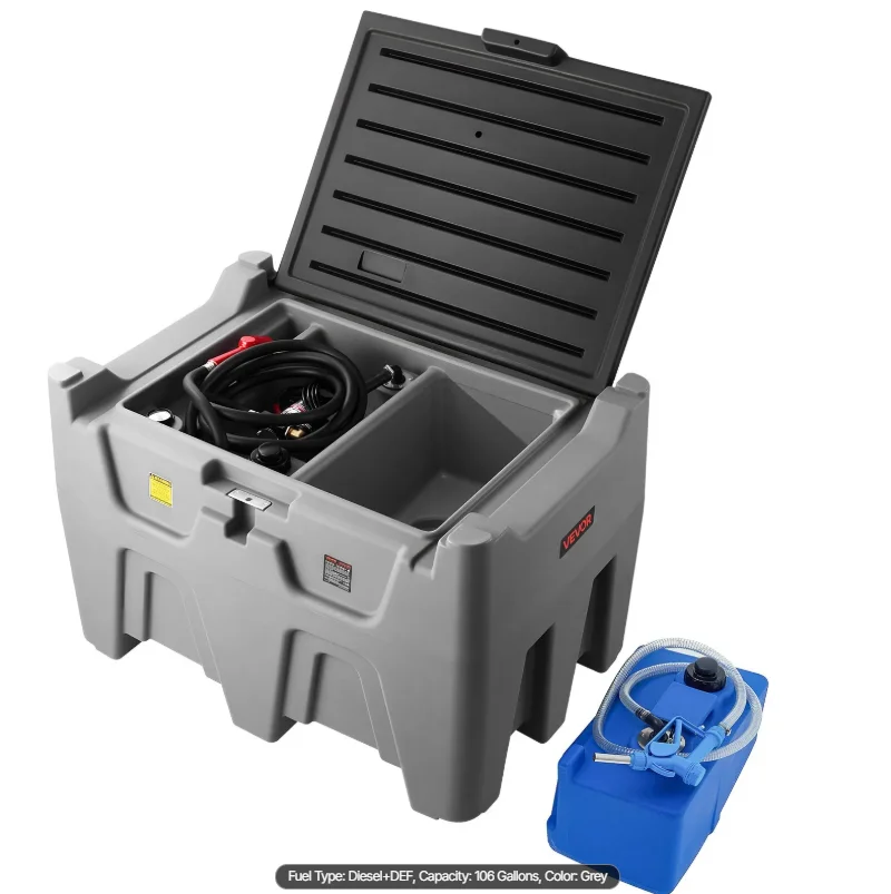 

Portable Diesel Tank, Separated 106 Gal Diesel & 8 Gal DEF Storage Tank, Leakproof Fuel Transfer Tanks with Pump & 13 Ft Hose