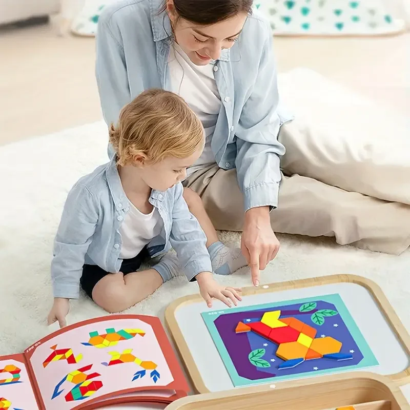Magnetisches geometrisches kreatives Holzpuzzle, bunte Kühlschrankmagnete, grafisches Lerngehirn-Teaser-Spielzeug, Weihnachtsgeschenk