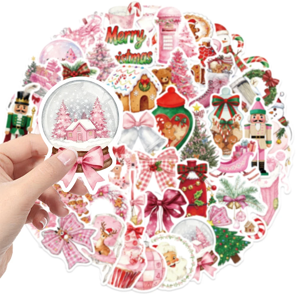 10/30/50/100pcs Pink Cute Christmas Santa Claus Stickers Aesthetic Christmas Tree Deer Cartoon Sticker DIY Notebook Guitar Diary