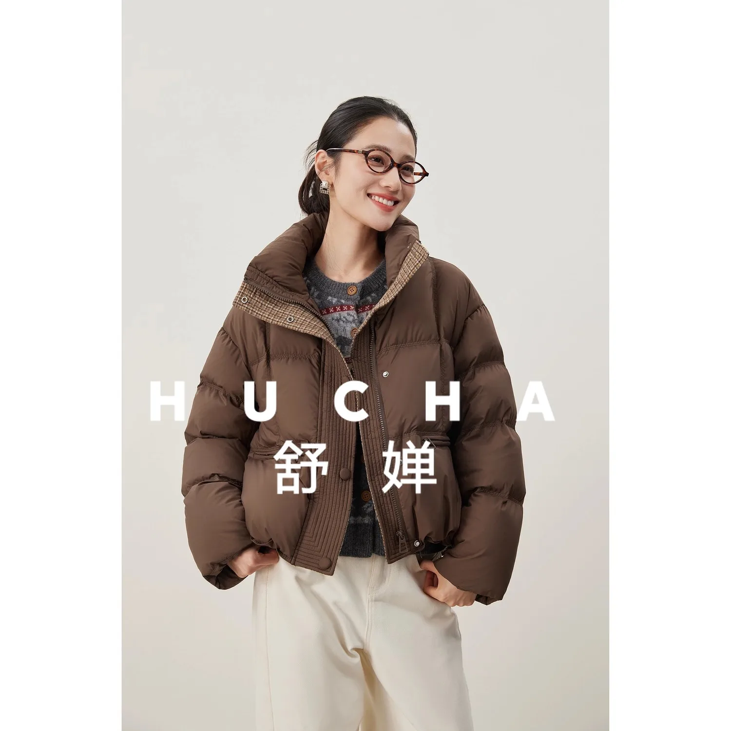 

Soft and Warm in Winter, Fluffy Large Duck Down, Elastic Hem Stand-up Collar Three-line Quilted Down Jacket Women