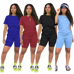 Womens Solid Color Tracksuit High Quality Hot Sales T-Shirt +Shorts 2 Piece Set Luxury Jogging Outfit Summer Casual Short Suit