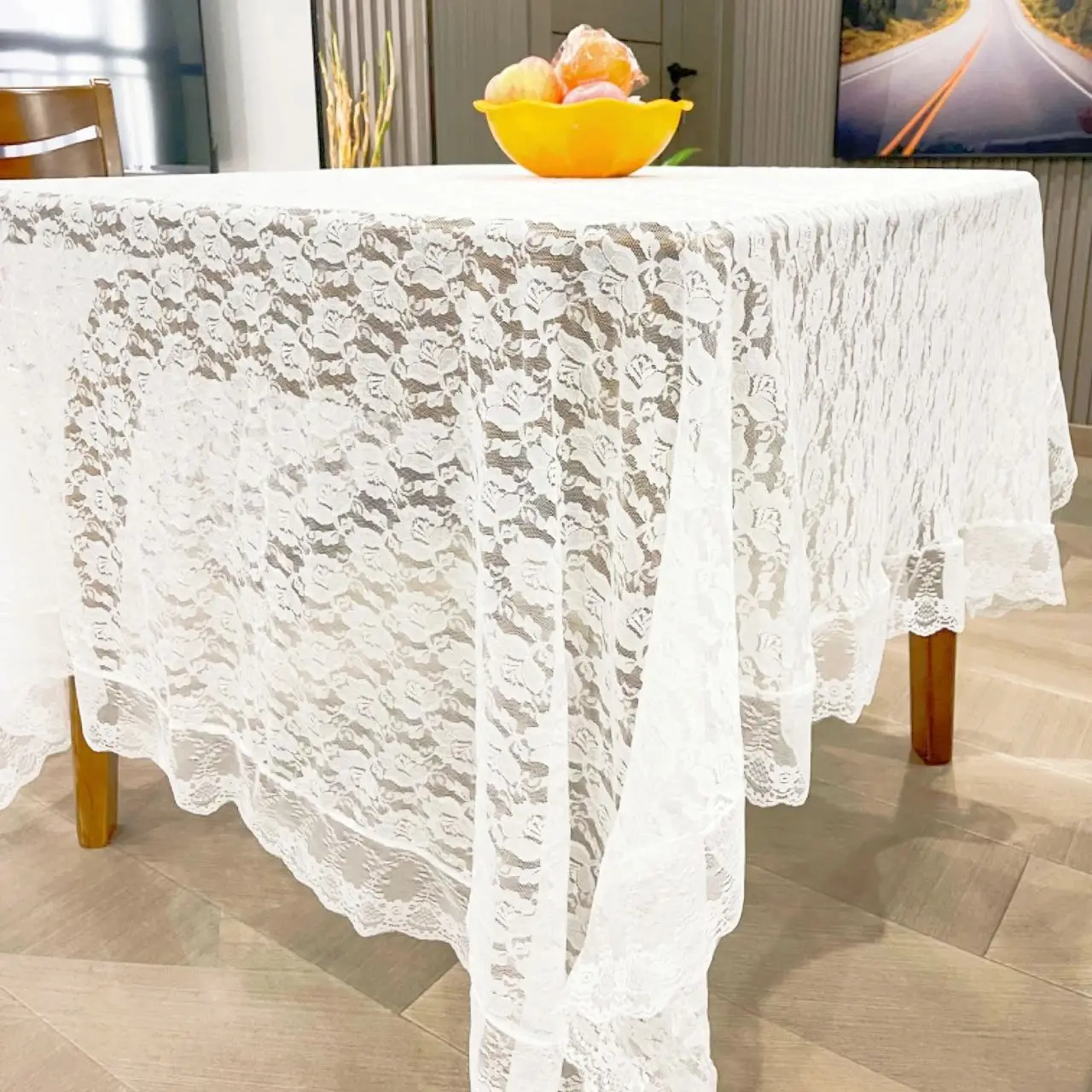 

White Snowflake Shape Lace Embroidery Lace Tablecloth Cloth Table Runner Restaurant Livingroom Cafe Sofa Cover