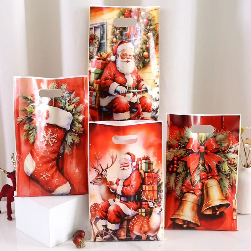 10/20/50 Stück rote Weihnachts-Süßigkeitstüten, Weihnachtsmann-Strumpf, Geschenktüten, frohe Weihnachtsdekorationen für Zuhause, 2025, Geschenkverpackung