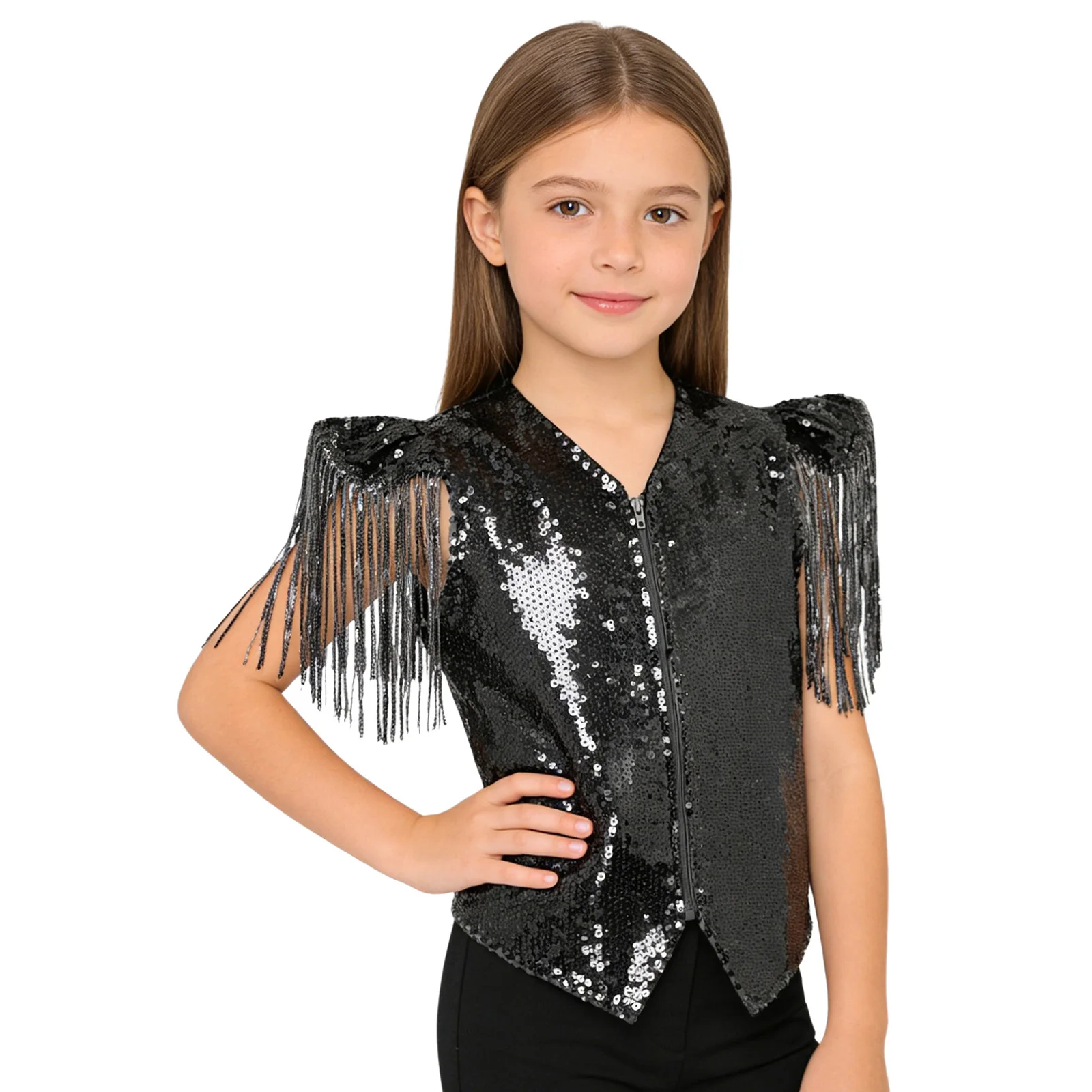 سترة رقص للأطفال مزينة بالترتر، زي أداء للرقص الحديث والهيب هوب في الشوارع والحفلات، سترة ترتر للرقص للأولاد والبنات، مناسبة للمسرح والكرنفالات