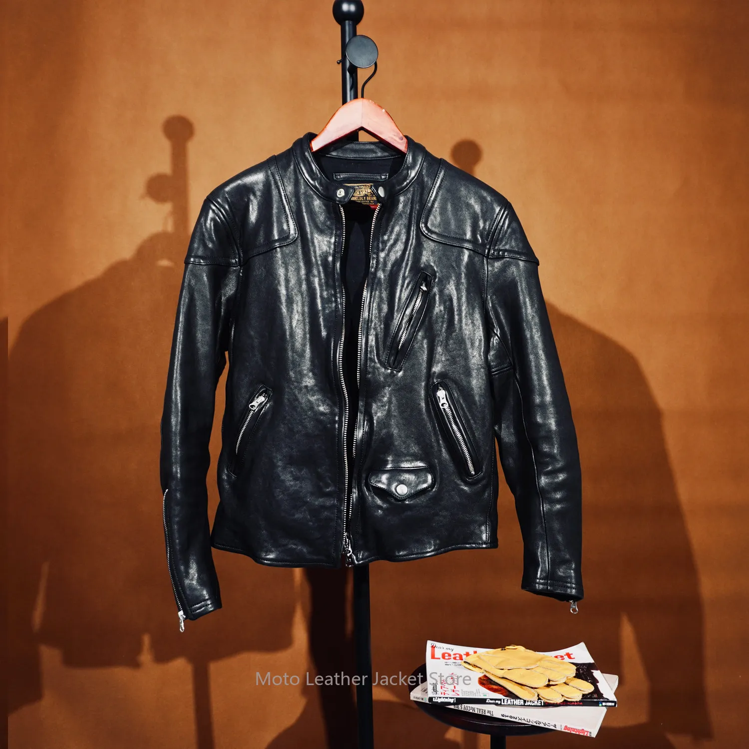 

Men Soft Washed Vegetable Tanned Sheepskin Venom Jacket Short Vintage Biker Motorcycle Genuine Leather Coat