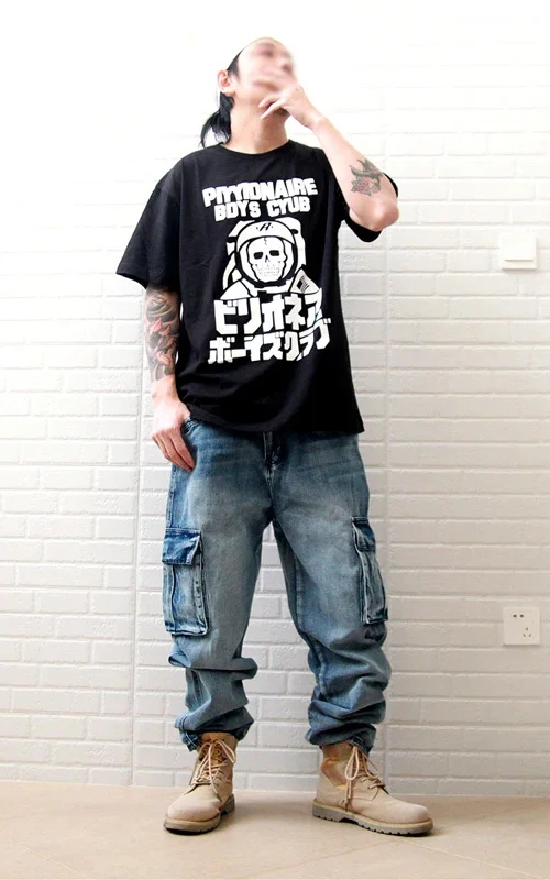 Large Pocket Loose Fat Legs Heavy Washed Leisure Cargo Denim Pants American Street Skateboarding