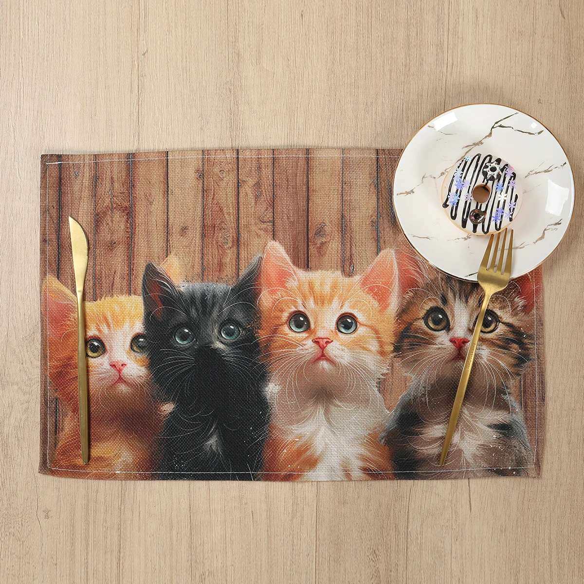 4 Stück Katzen bedruckte Tischsets Geburtstagsparty-Dekoration Kinder Erwachsene Gefälligkeiten Tischsets Alles Gute zum 1. Geburtstag Babyparty Tischdekoration