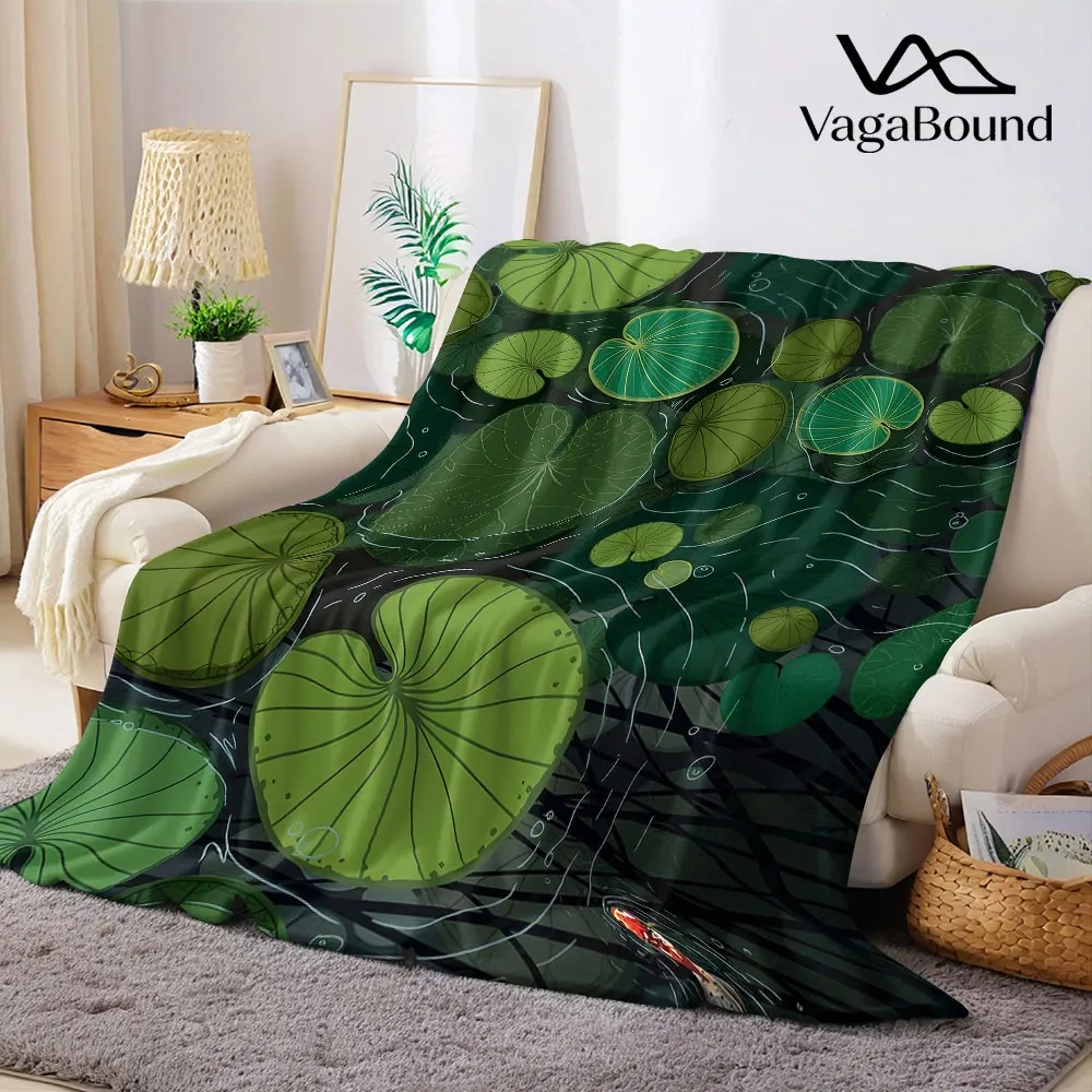 Lotus Leaf Koi Pond Flannel Blanket Warm Soft Halloween Christmas Decorative Couch Warm Cozy All-Season Gift