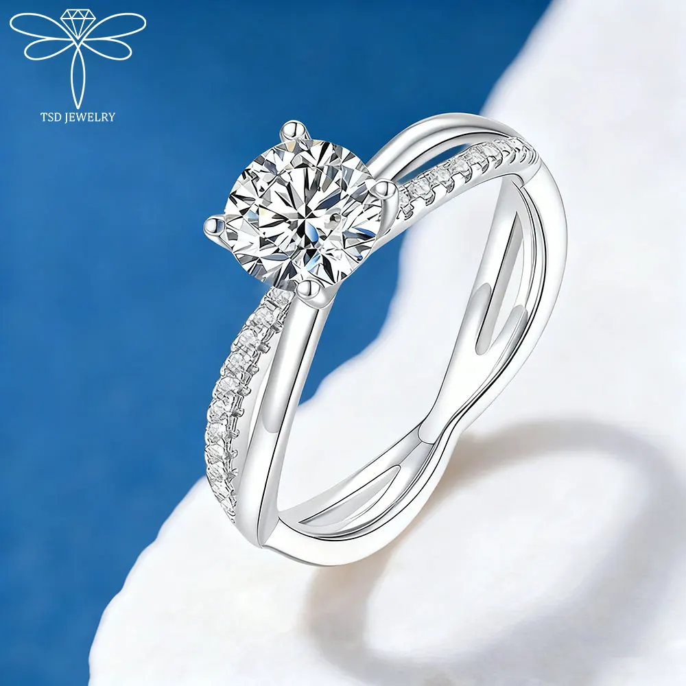 

Кольцо из стерлингового серебра 925 пробы с муассанитом 1 карат, геометрический крест-пасьянс, сверкающие бриллианты, кольца вечности, женские обручальные украшения