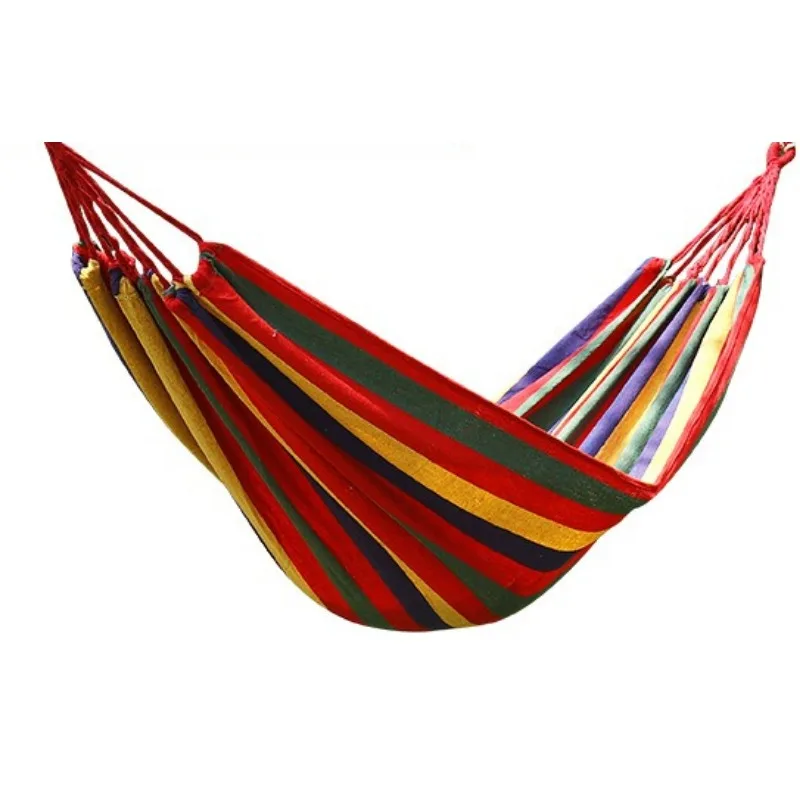 Rainbow Stripe Canvas Hammock With Wooden Spreader Bars Anti‑rollover Swing Bed For Outdoor Garden Camping