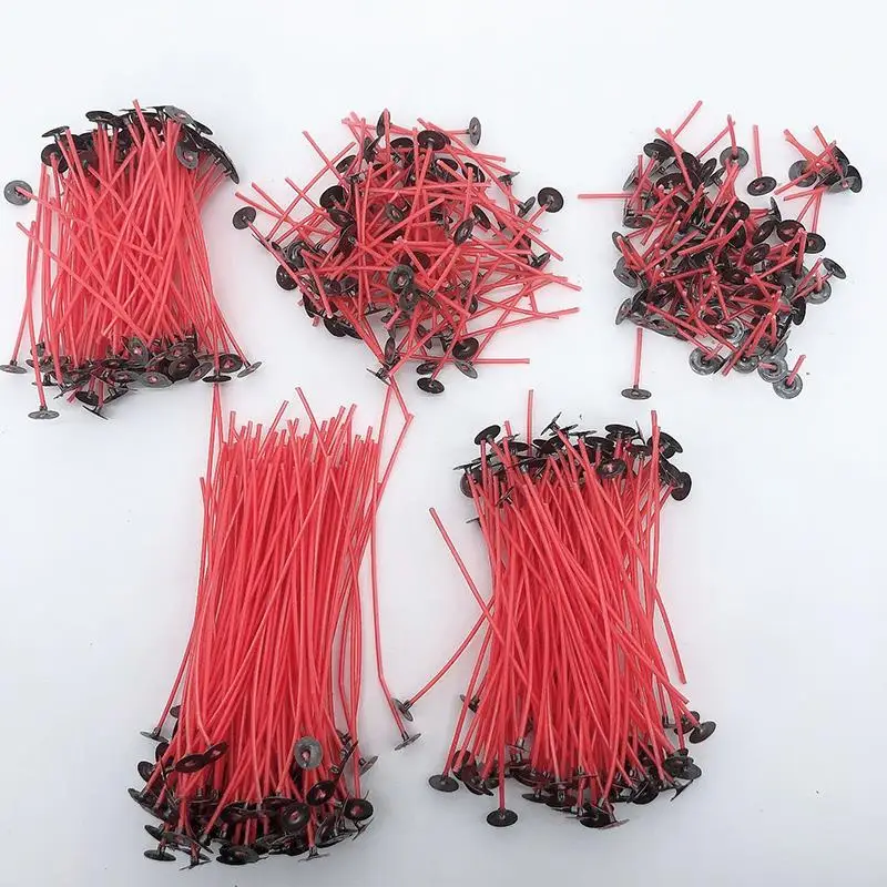 50Pcs 4-20cm Smokeless Red Candle Wicks Pre-Waxed Ghee Cotton Core Wicks Metal Sustainer Tabs DIY Handmade Candle Making Tools