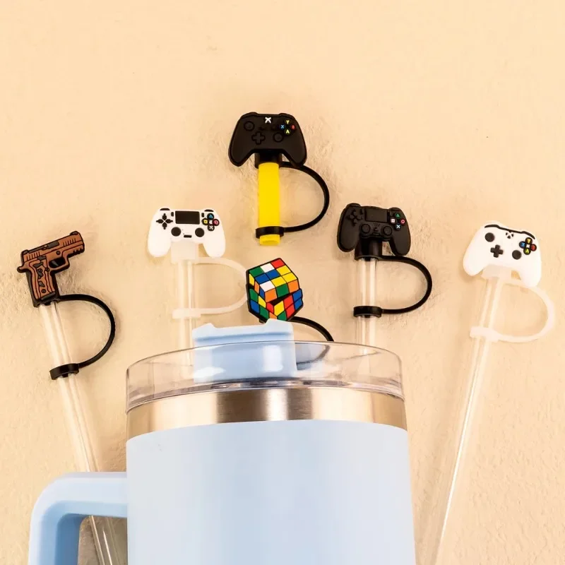 

1PCS PVC Straw Cover GamePad Toy Pistol Series Straw Topper Reusable Airtight Drinking Dust Cap Splash Proof Drinking Straw Tip