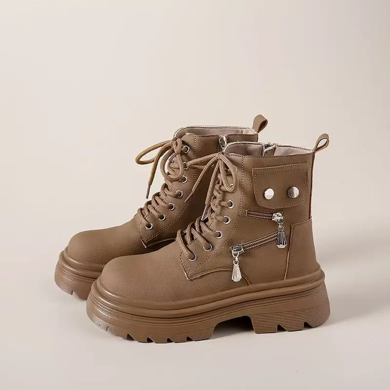 

Простые женские короткие туфли на шнуровке, байкерские массивные модные ботильоны 2025 года, осенние новые рок-высокое качество по акции, женские ботильоны