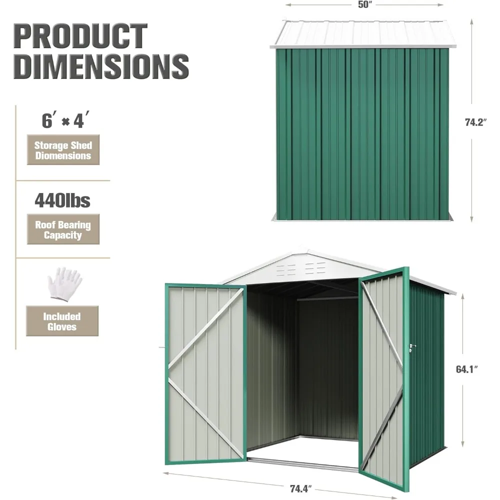 Outdoor Storage Shed with Lockable Door, Tall 6 X 4 FT, Waterproof Garden Tool Shed Storages House, Outdoor Storage Room