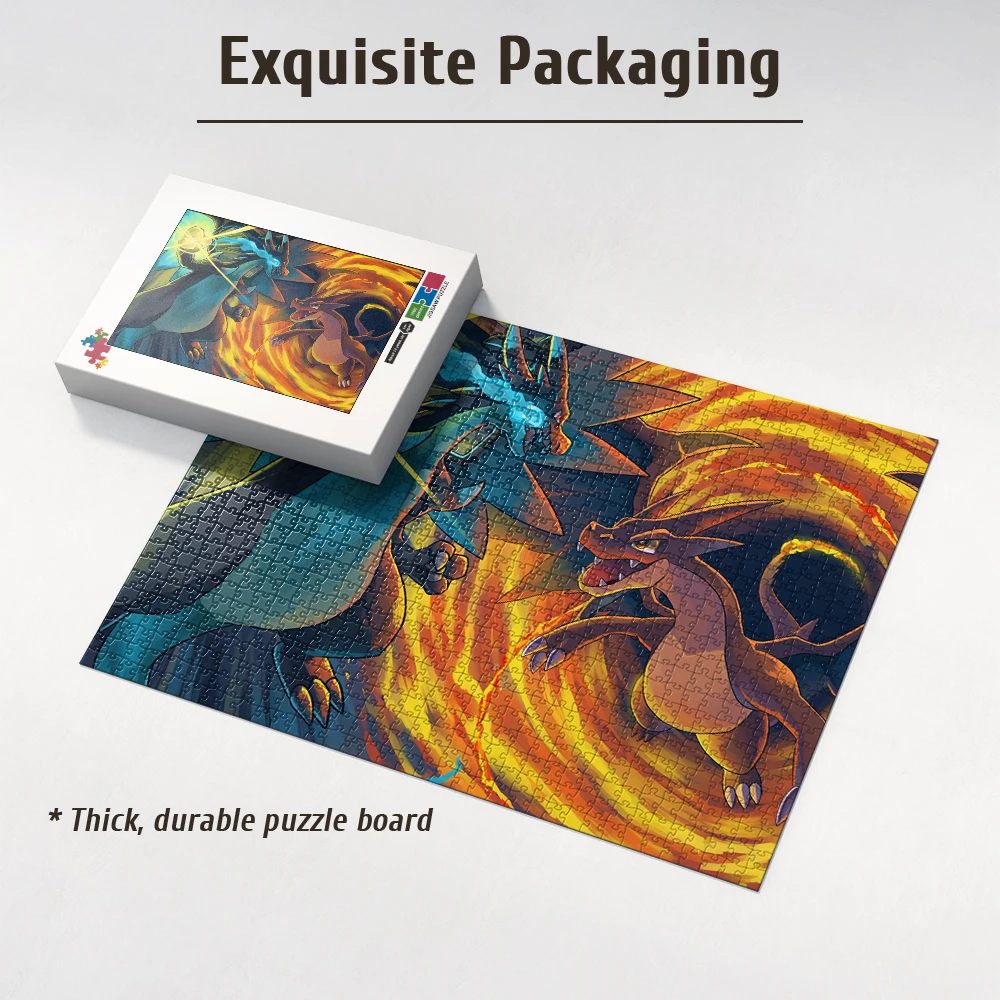 Mega Charizard X vs Charizard Epic Dragon Battle Anime Wooden Jigsaw Puzzle 108/200/300/500/1000pcs Color Box